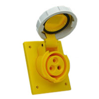 Pin and Sleeve Receptacle Outlet Devices 888-1265-NS IEC 60309 Panel Mount Receptacle Angled Type, IP67 Rated, 20 Amp 120 Volt, 4H, IEC 309 International Pin and Sleeve Devices 